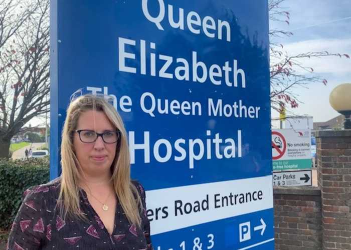Charlotte Cornell outside QEQM hospital in Margate Charlotte Cornell outside QEQM hospital in Margate